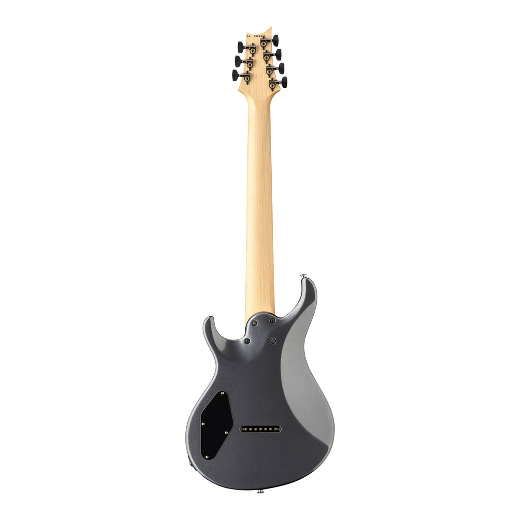 PRS Tekton SVN electric guitar with black tourmaline finish and natural neck, shown from the back.