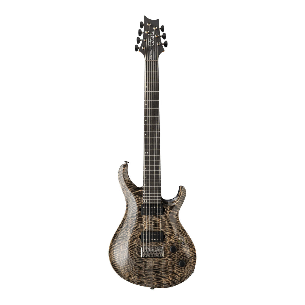 PRS Tekton SVN electric guitar in black tourmaline finish with natural neck, showcasing the front view of this sleek electric guitar.