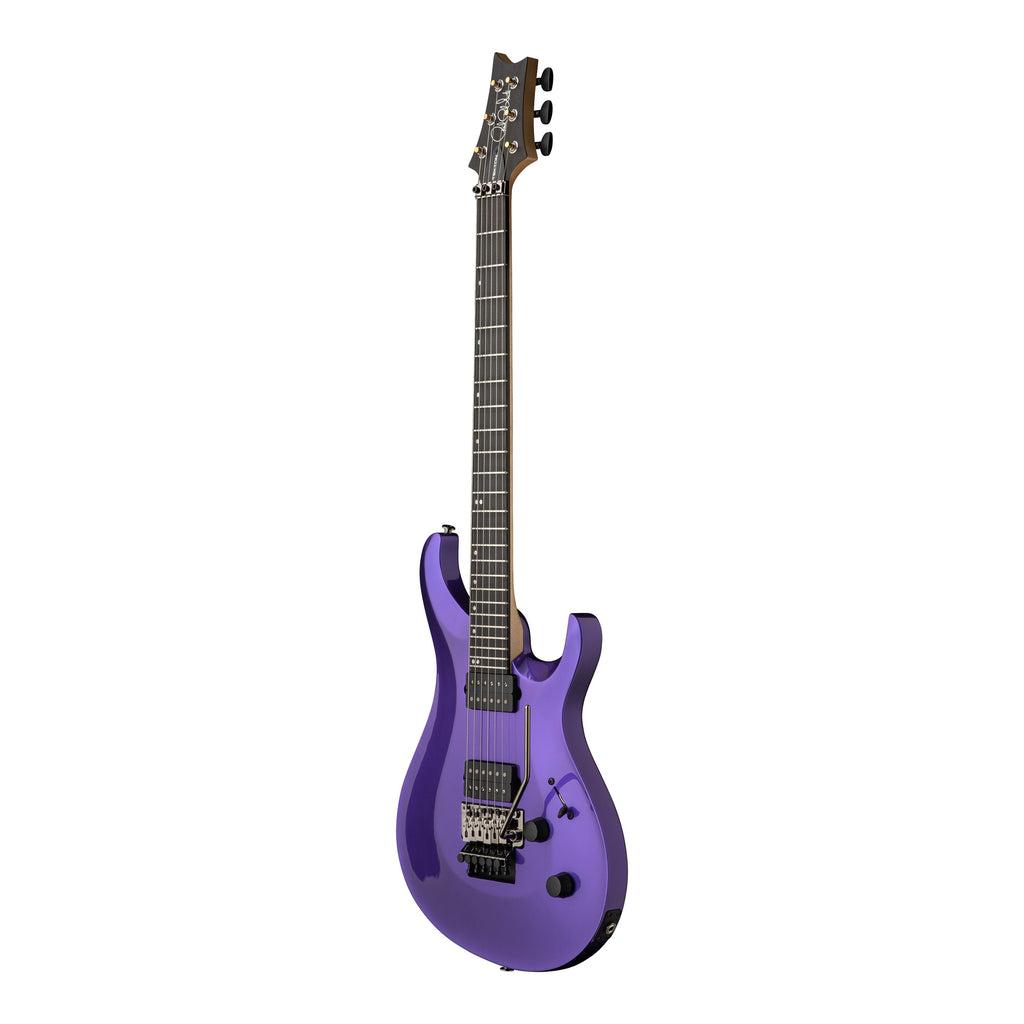 PRS Tekton Floyd electric guitar in purple royale finish with natural neck, angled view showcasing its sleek body and hardware.