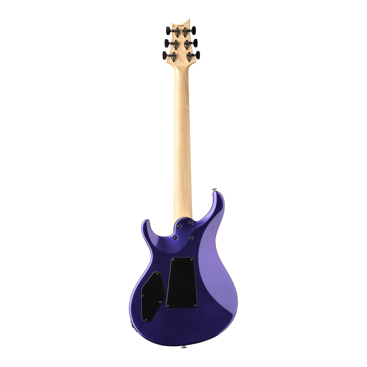 Back view of PRS Tekton Floyd electric guitar in Purple Royale finish with natural neck, showcasing the guitar's sleek body and hardware.