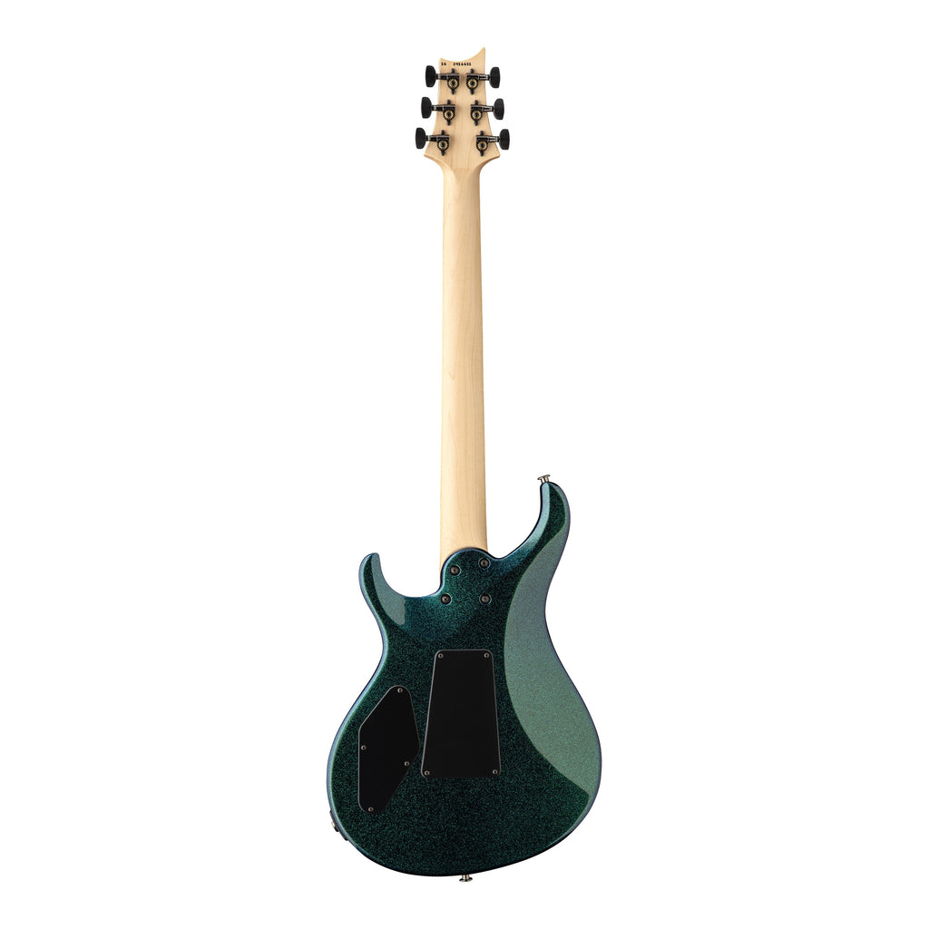 PRS Tekton Floyd electric guitar with natural multi-metal flake finish and neck, showcasing its sleek body and hardware details.