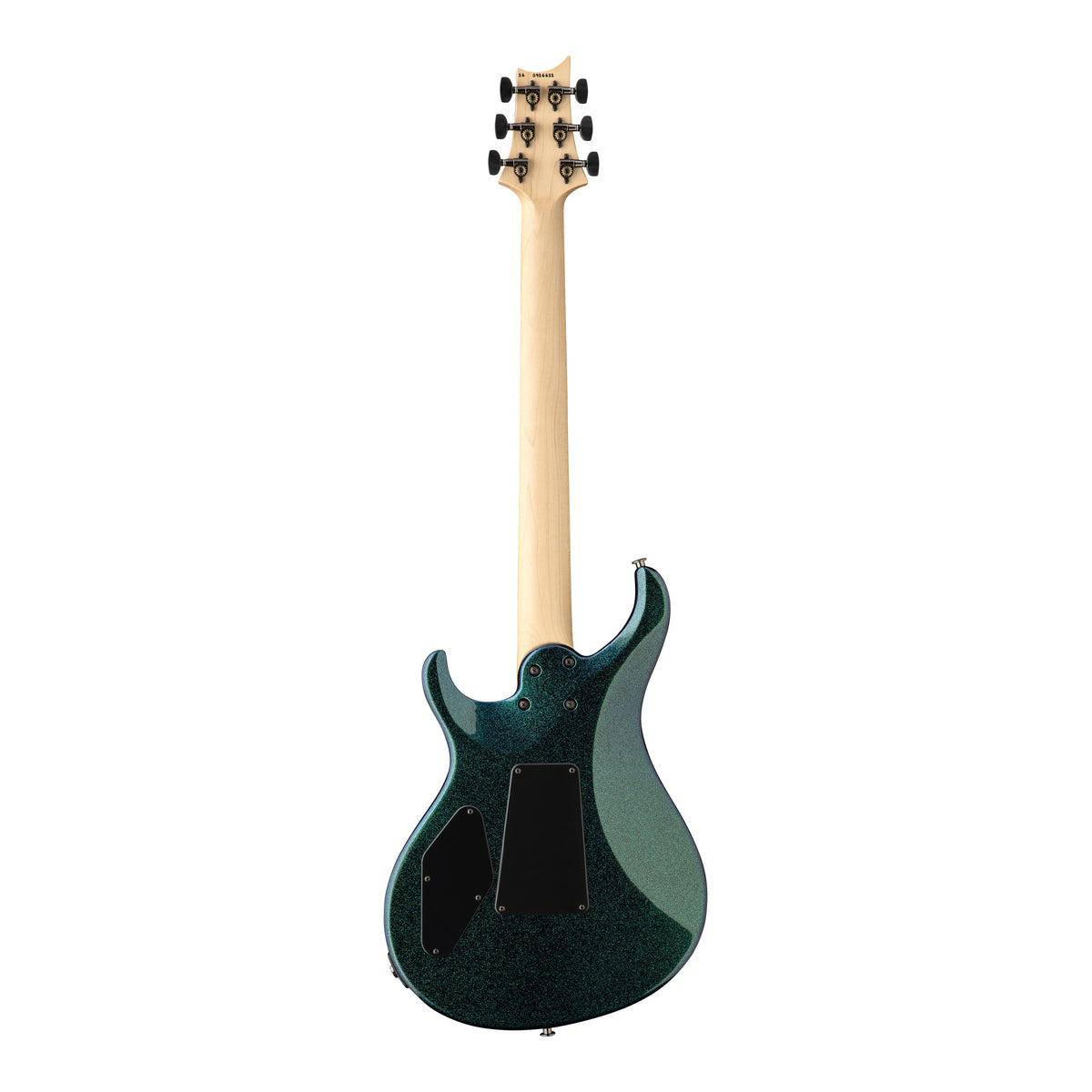 PRS Tekton Floyd electric guitar with natural multi-metal flake finish and neck, showcasing its sleek body and hardware details.