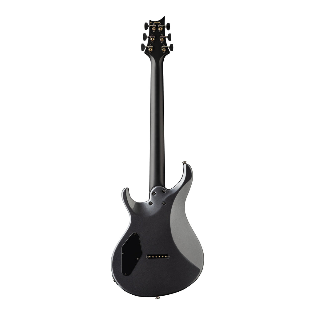 PRS Tekton electric guitar in Bloodstone Red with black satin neck, shown from the back, highlighting the sleek body and finish.