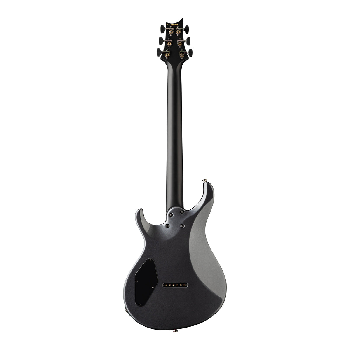 PRS Tekton electric guitar in Bloodstone Red with black satin neck, shown from the back, highlighting the sleek body and finish.