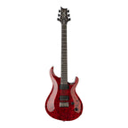 PRS Tekton electric guitar in Bloodstone Red and Black Satin finish, showcasing the sleek body and satin neck.