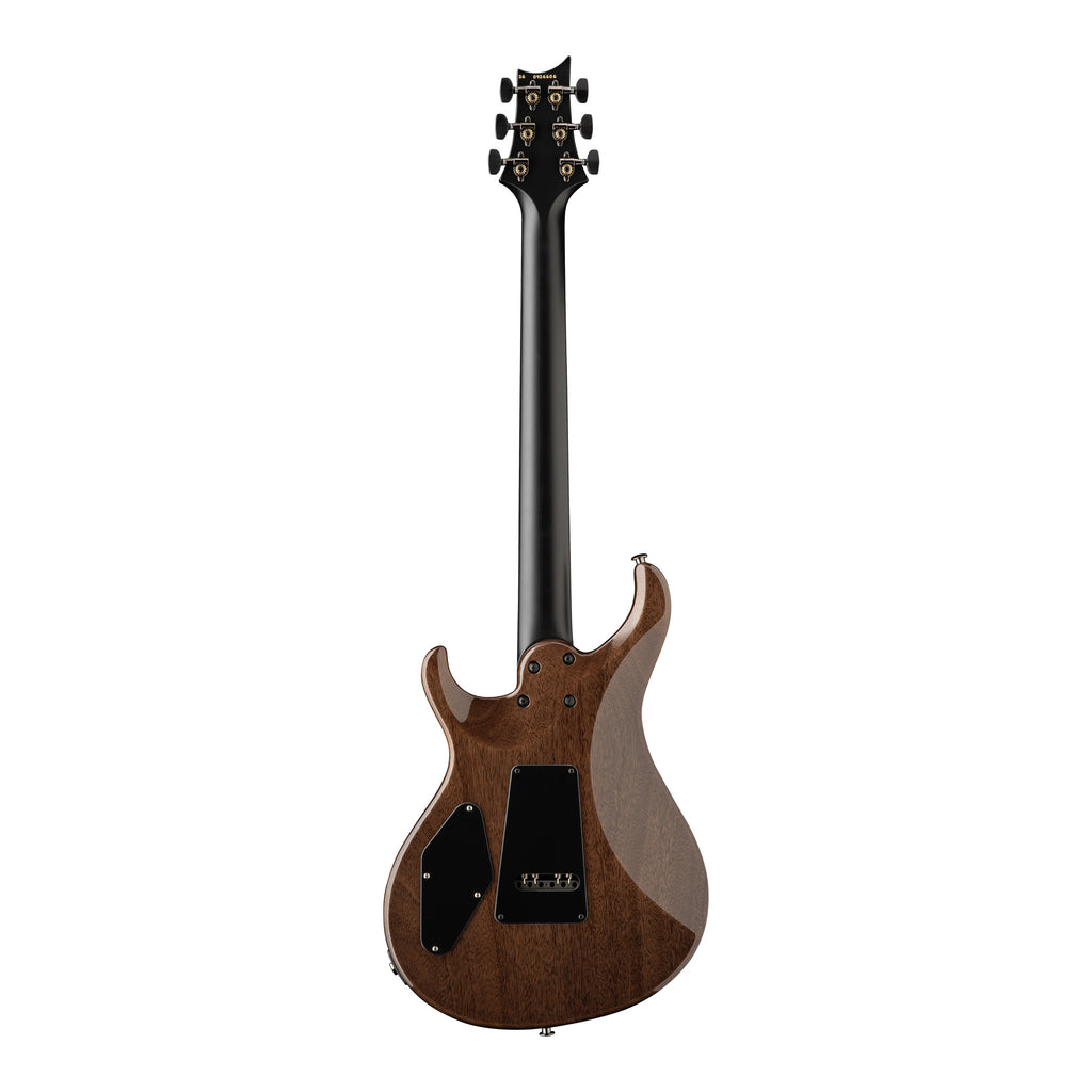 PRS Tekton T electric guitar in fuchsia aura finish with black satin neck, shown from the back highlighting the body and neck details.
