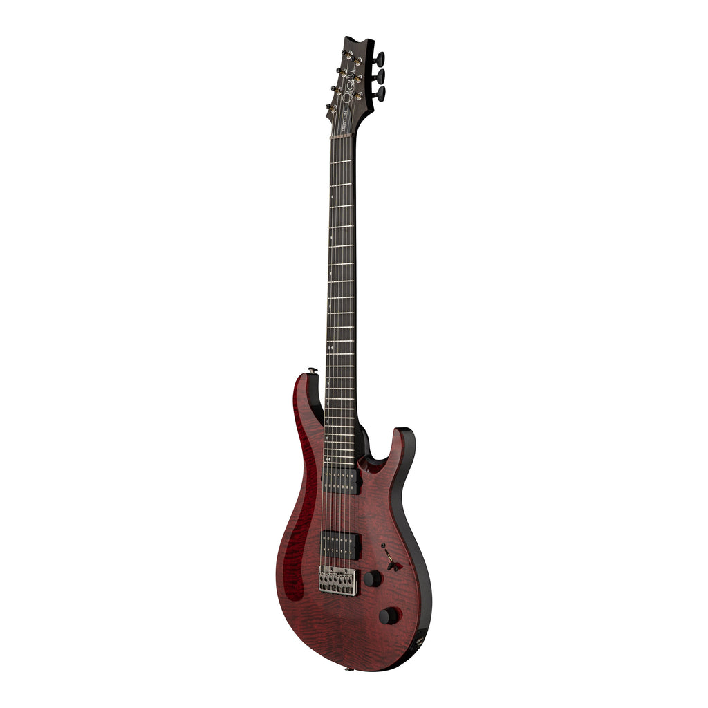 PRS Tekton SVN electric guitar in Bloodstone Red with black satin neck, showcasing its sleek body and stylish design.
