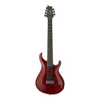 PRS Tekton SVN electric guitar in Bloodstone Red with black satin neck, showcasing its sleek body and detailed craftsmanship.