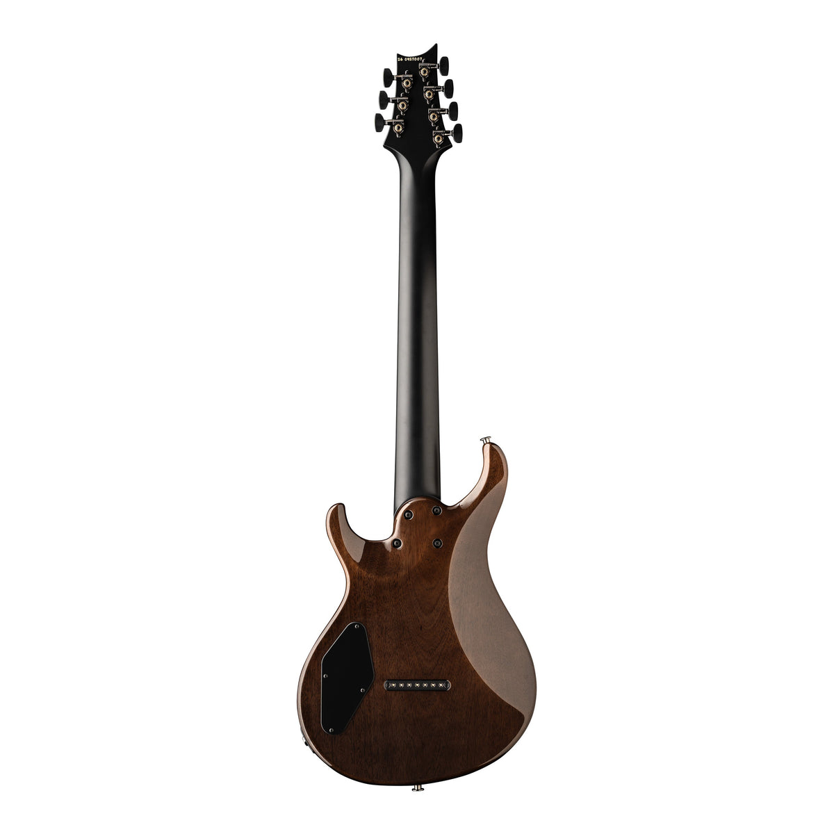 PRS Tekton SVN electric guitar in fuchsia aura finish with black satin neck, shown from the back.