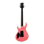 PRS Tekton Floyd electric guitar in hot pink with black satin neck, shown from the back highlighting the sleek design and hardware.