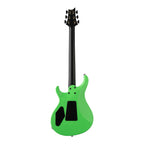 PRS Tekton Floyd electric guitar in neon green and black satin finish, showing the back with a sleek neck and detailed hardware.