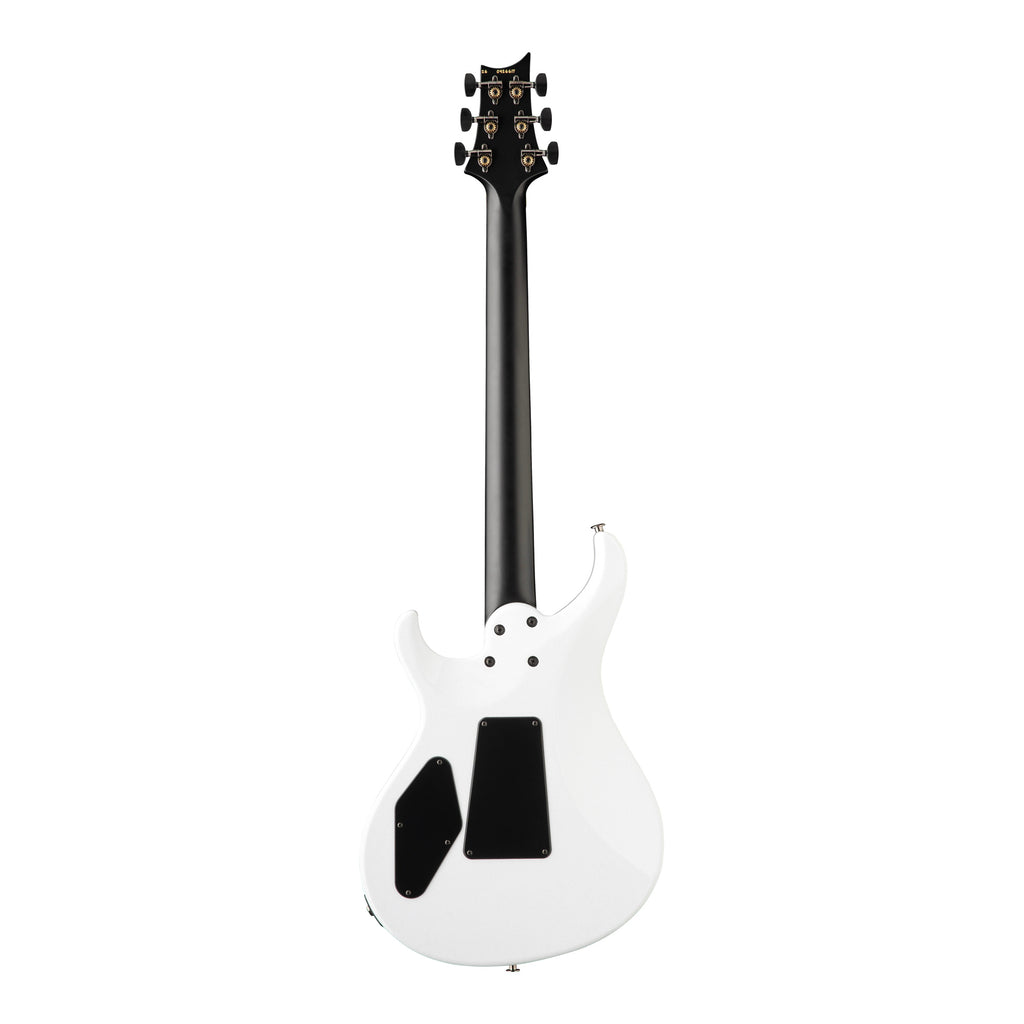 PRS Tekton Floyd Electric Guitar in white holoflake finish with black satin neck, showcasing its sleek body and modern design.