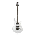PRS Tekton Floyd electric guitar in white Holoflake finish with black satin neck, showcasing a sleek body and Floyd rose tremolo system.