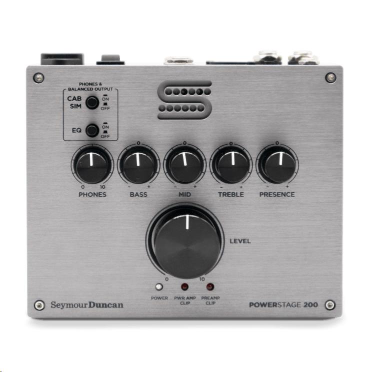 Seymour Duncan Powerstage 200 guitar power amplifier, compact effects pedal with control knobs and input/output jacks.