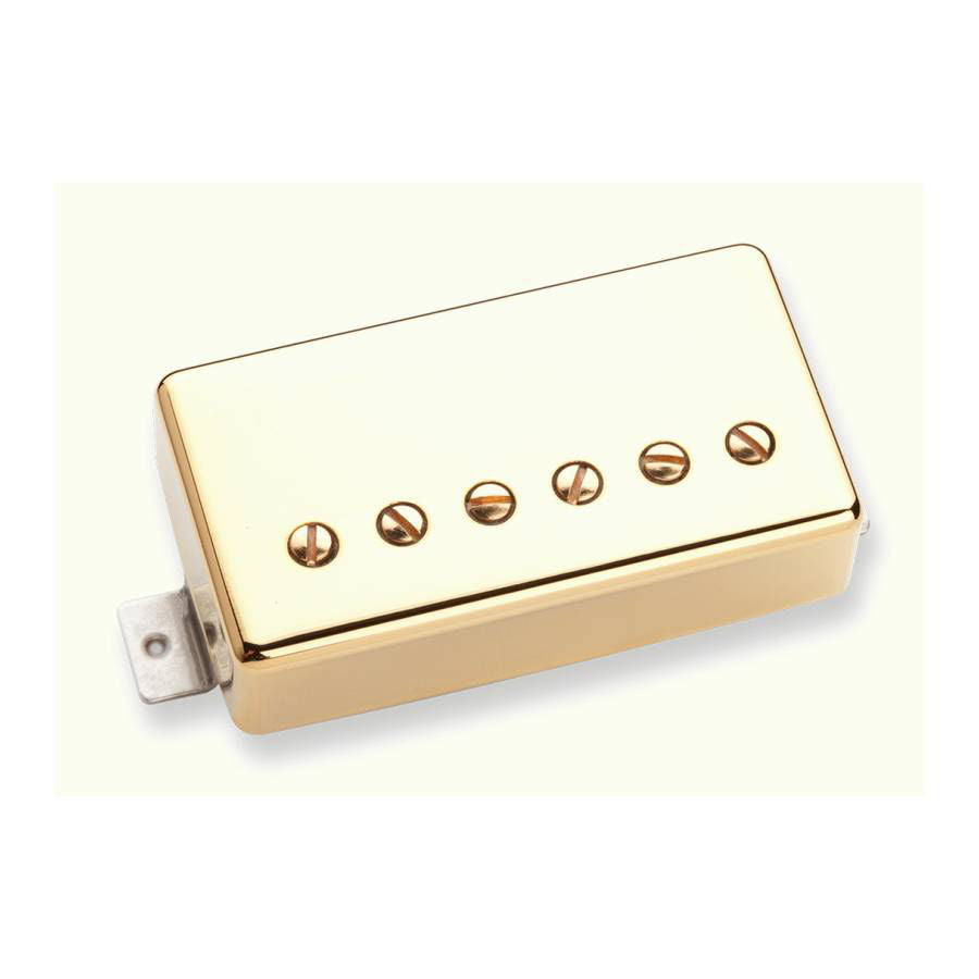 Seymour Duncan SH-1B 59 Model gold electric guitar pickup with 4-conductor cable and chrome cover, shown on a guitar.