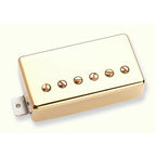 Seymour Duncan SH-55B Seth Lover humbucker pickup in gold finish, shown with mounting hardware and wiring for electric guitar.