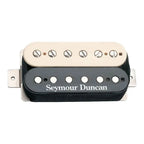 Seymour Duncan SH-2N Jazz Model Zebra pickup with black and cream coil winding and mounting hardware for electric guitar.