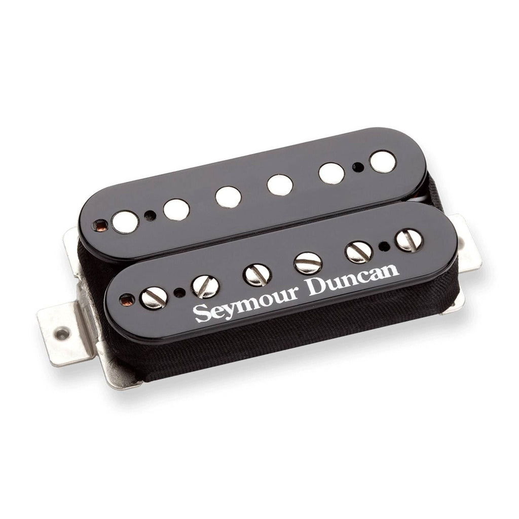 Seymour Duncan SH-4 JB Model guitar pickup in black, showing the humbucker design and mounting hardware.