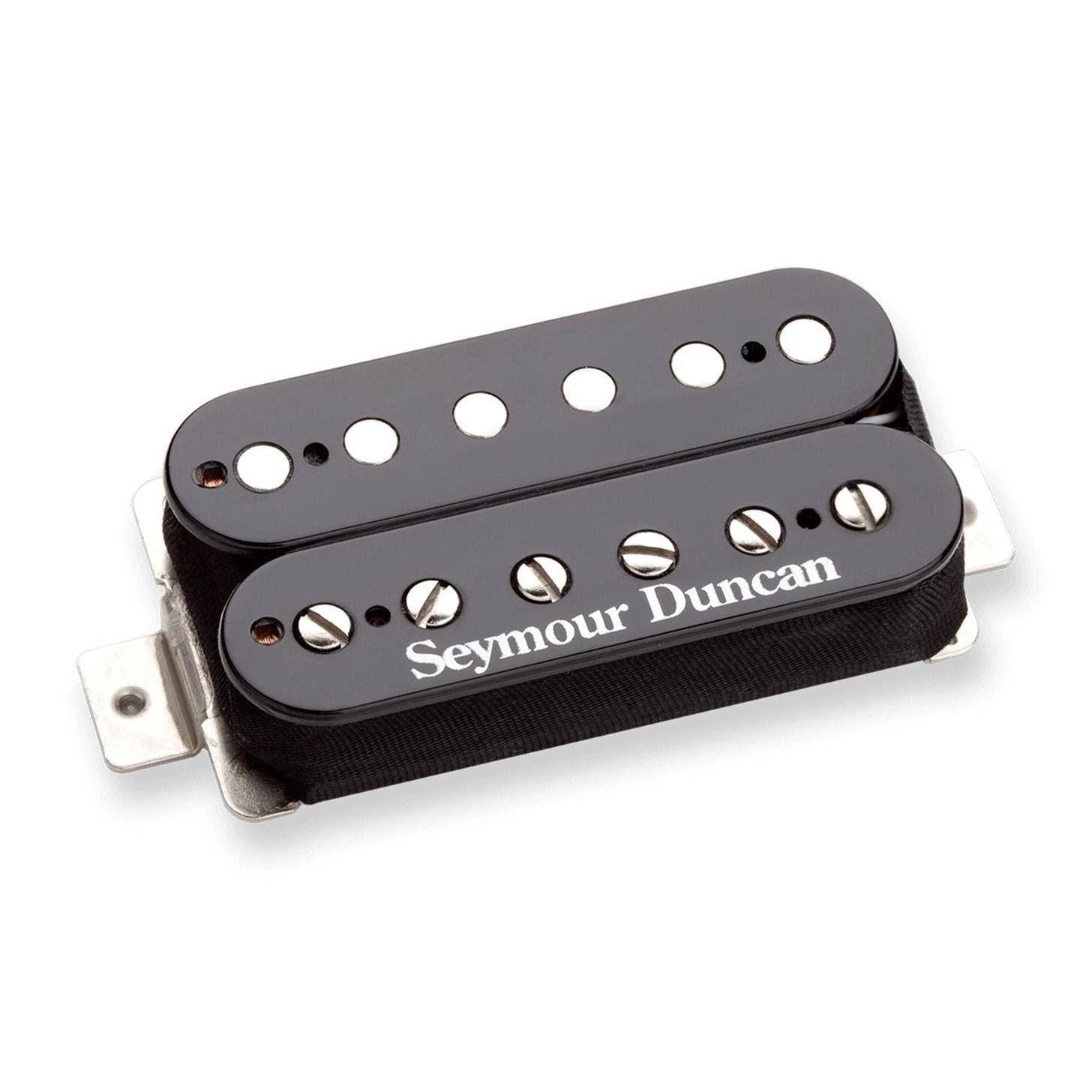 Seymour Duncan SH-4 JB Model guitar pickup in black, showing the humbucker design and mounting hardware.