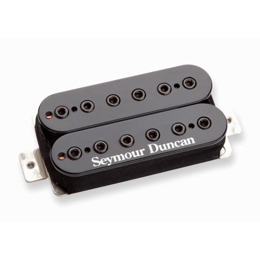 Black Seymour Duncan SH-10B Full Shred guitar pickup with metal cover and mounting screws, designed for powerful high-output sound.