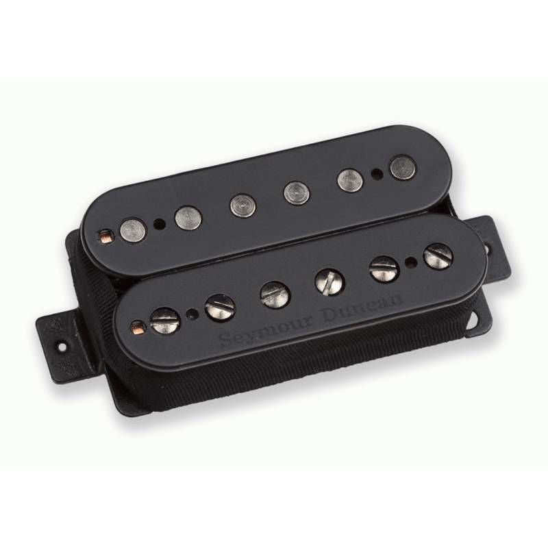 Seymour Duncan Nazgul Bridge pickup in black, shown mounted on an electric guitar, featuring black humbucker with pole pieces.