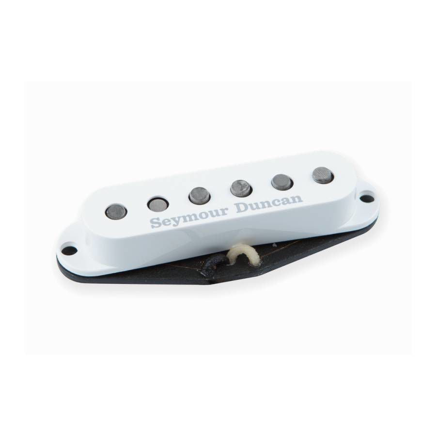 Seymour Duncan SSL-1L Vintage Staggered Strat RWRP pickups installed on a guitar, showcasing the classic single-coil design and vintage style.