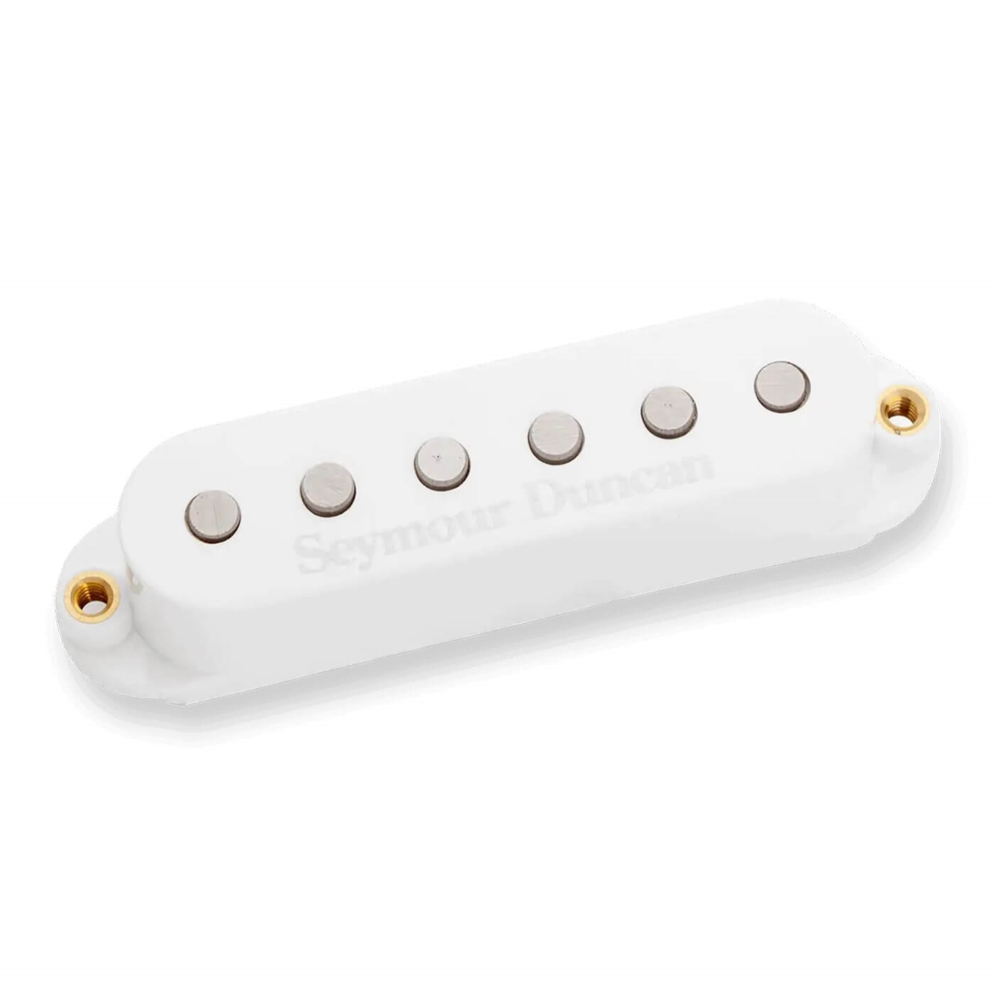 White Seymour Duncan STK-S6 Custom Stack Plus single coil guitar pickup with coil split switch, shown in a close-up image.