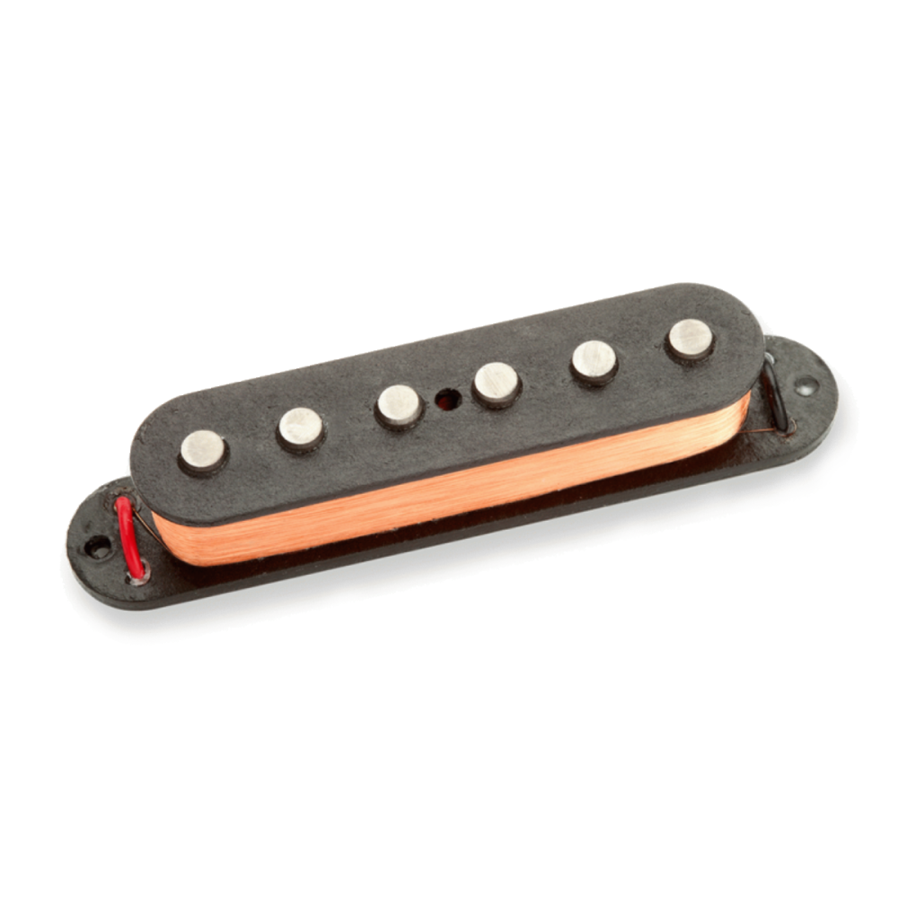 Seymour Duncan SJAG-2B Hot For Jaguar pickups shown with black covers and wiring for electric guitar.