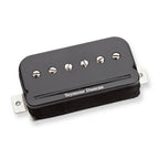 Black Seymour Duncan SHPR-1N P-Rails neck pickup with pole pieces and mounting hardware for electric guitars.