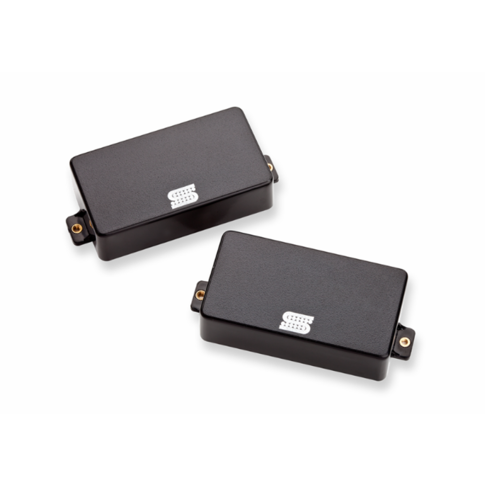 Seymour Duncan Alt Metal Blackouts active humbucker pickups in black finish, showing the pickups with mounting hardware and wiring.