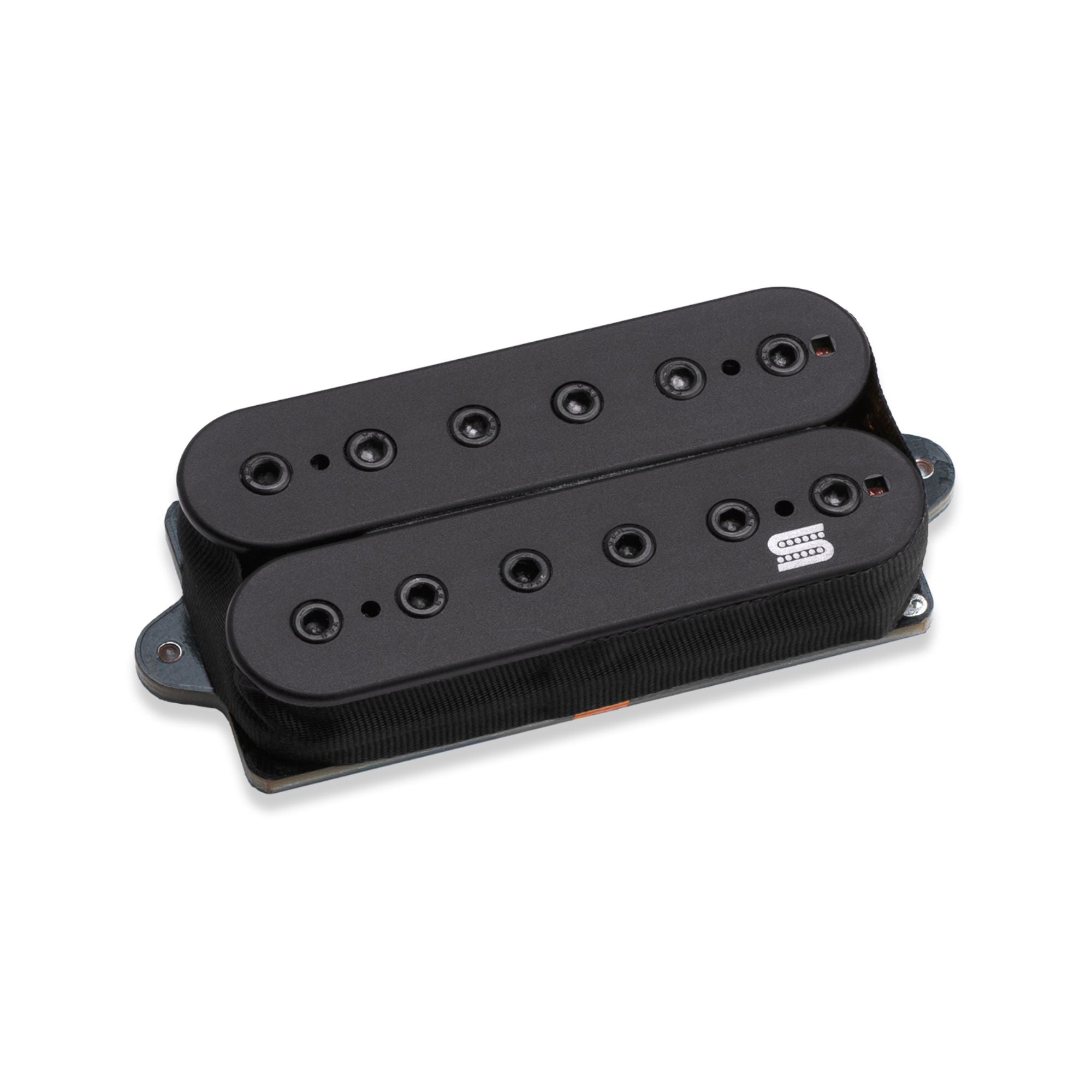 Seymour Duncan Cazares Machete Trembucker pickup in black for electric guitars, shown with mounting hardware and wiring details.