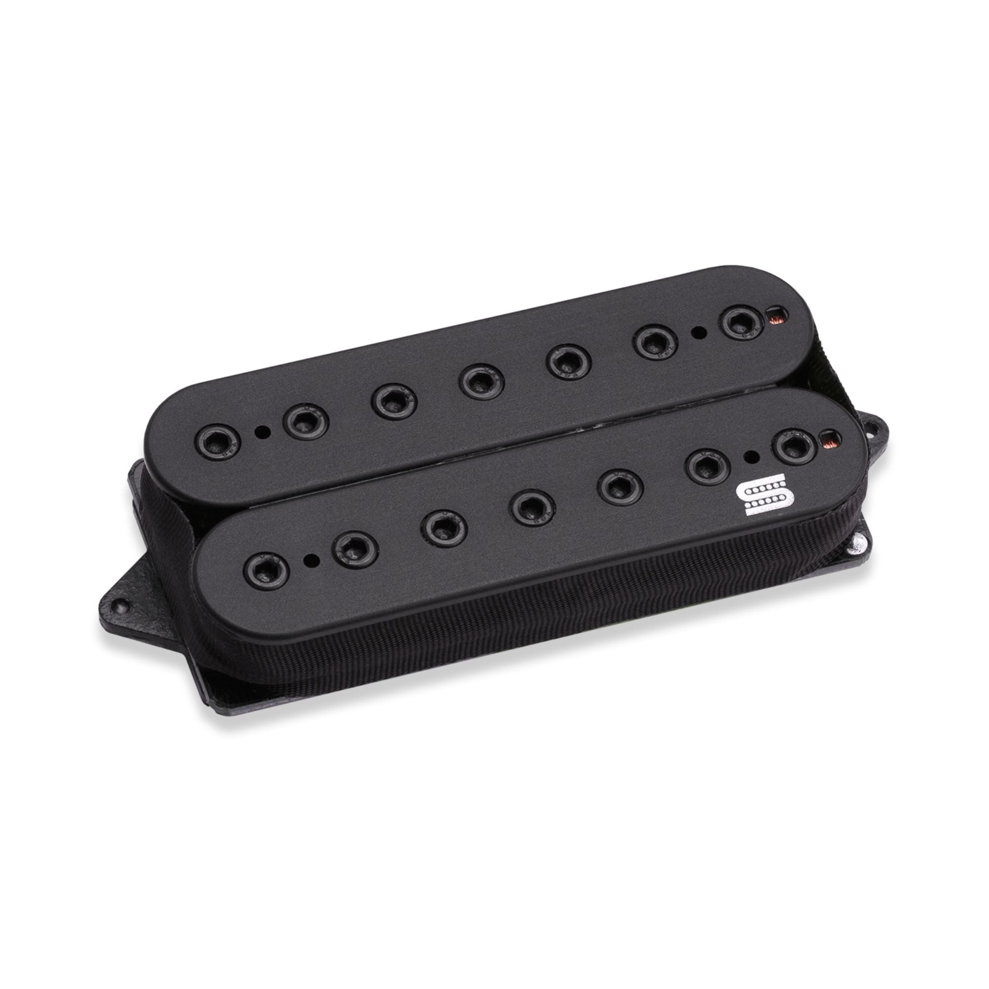 Black Seymour Duncan Cazares Machete 7-string bridge humbucker pickup, shown mounted on guitar with detailed wiring.