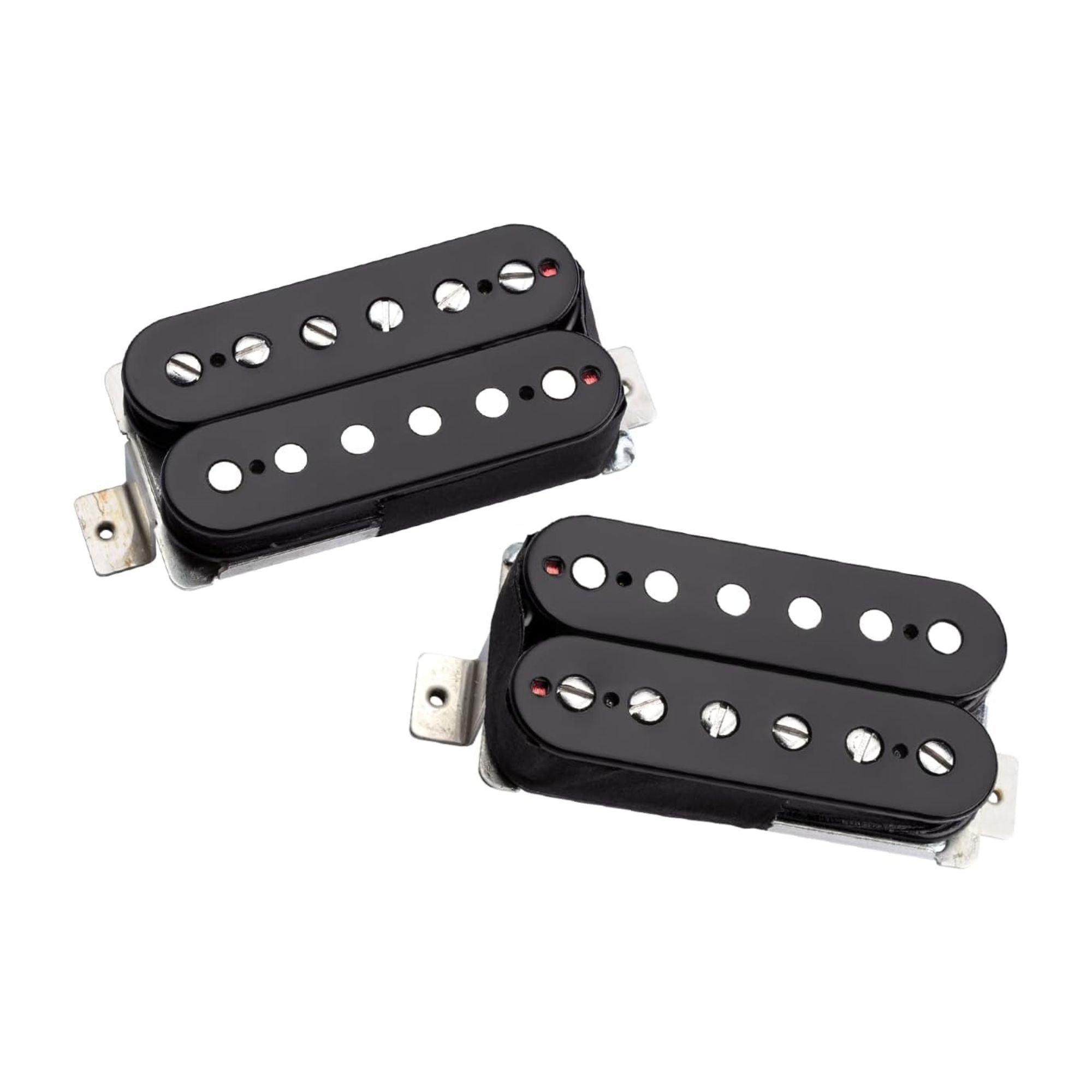 Seymour Duncan 50th Anniversary JB/Jazz humbucker pickup set in black, showcasing two guitar pickups with mounting hardware