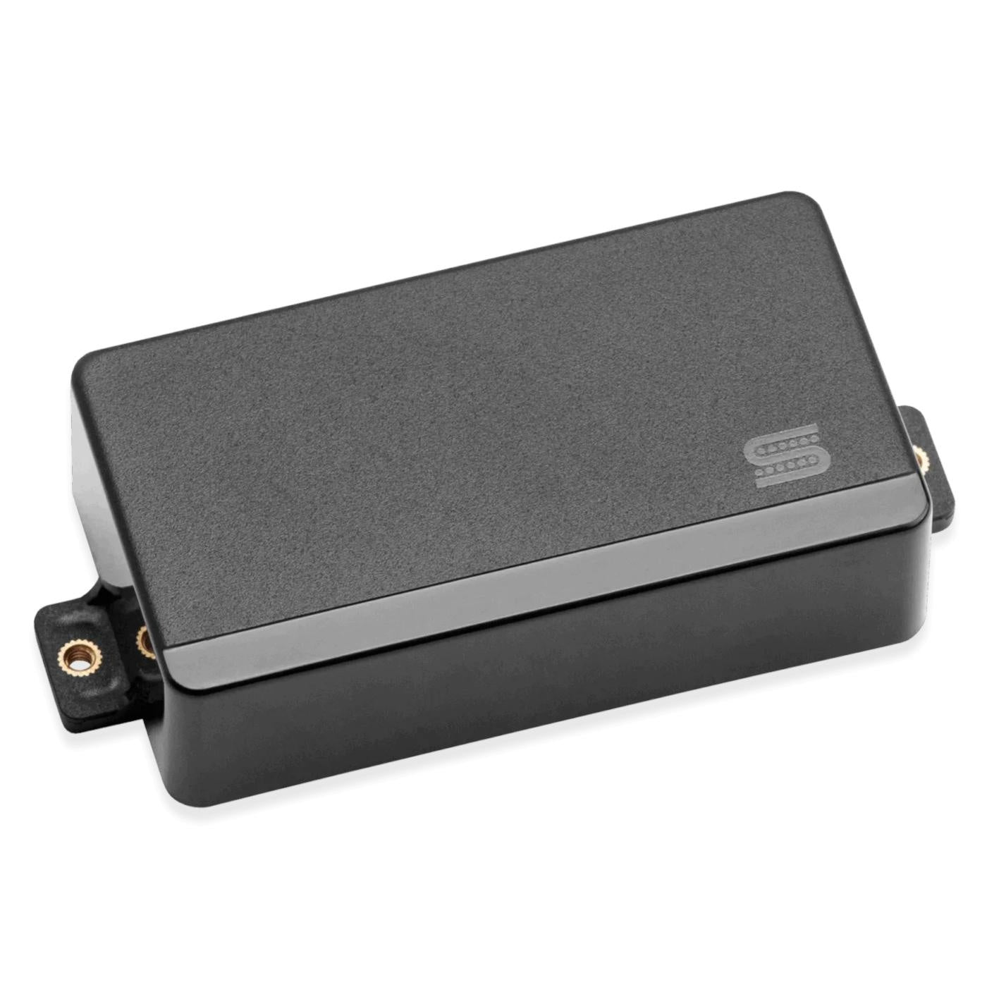 Seymour Duncan Mortal Coil active humbucker pickup neck position with black cover and wiring for electric guitar.