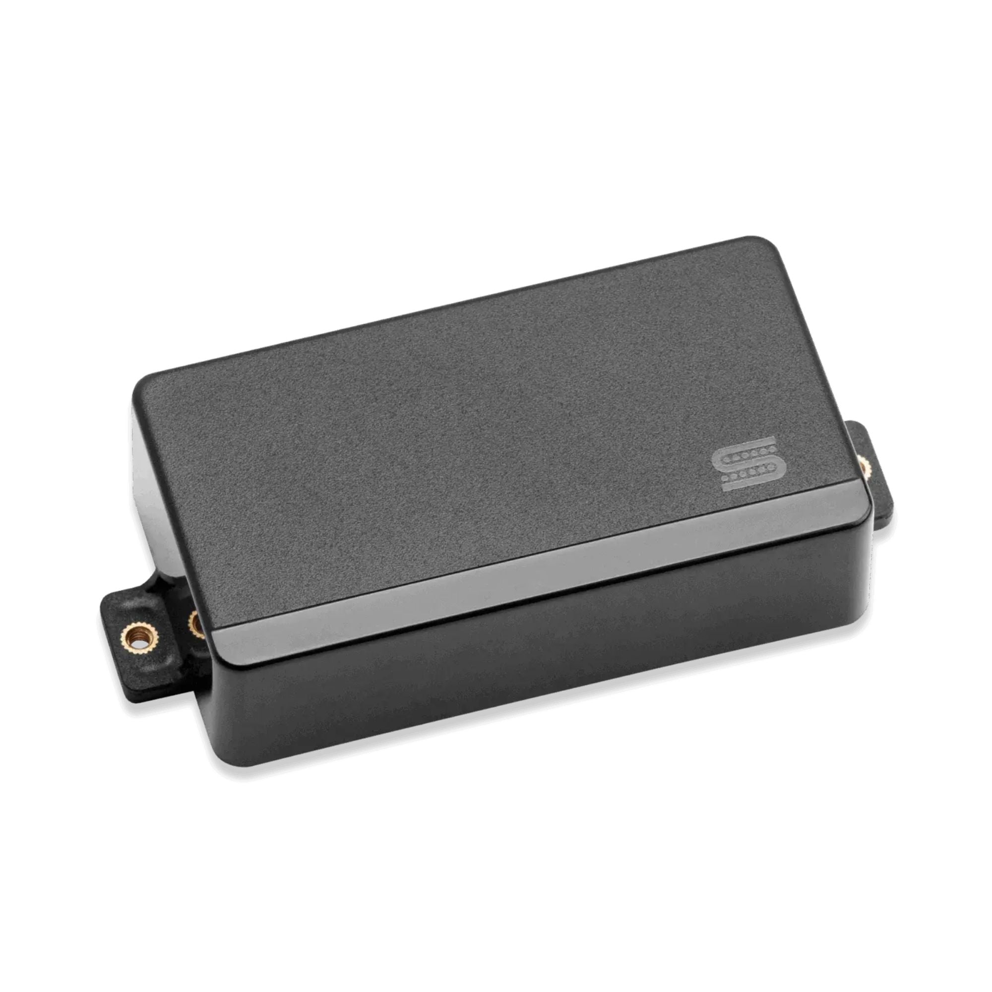 Seymour Duncan Mortal Coil active humbucker pickup bridge installed on electric guitar, showing black pickup with mounting hardware.