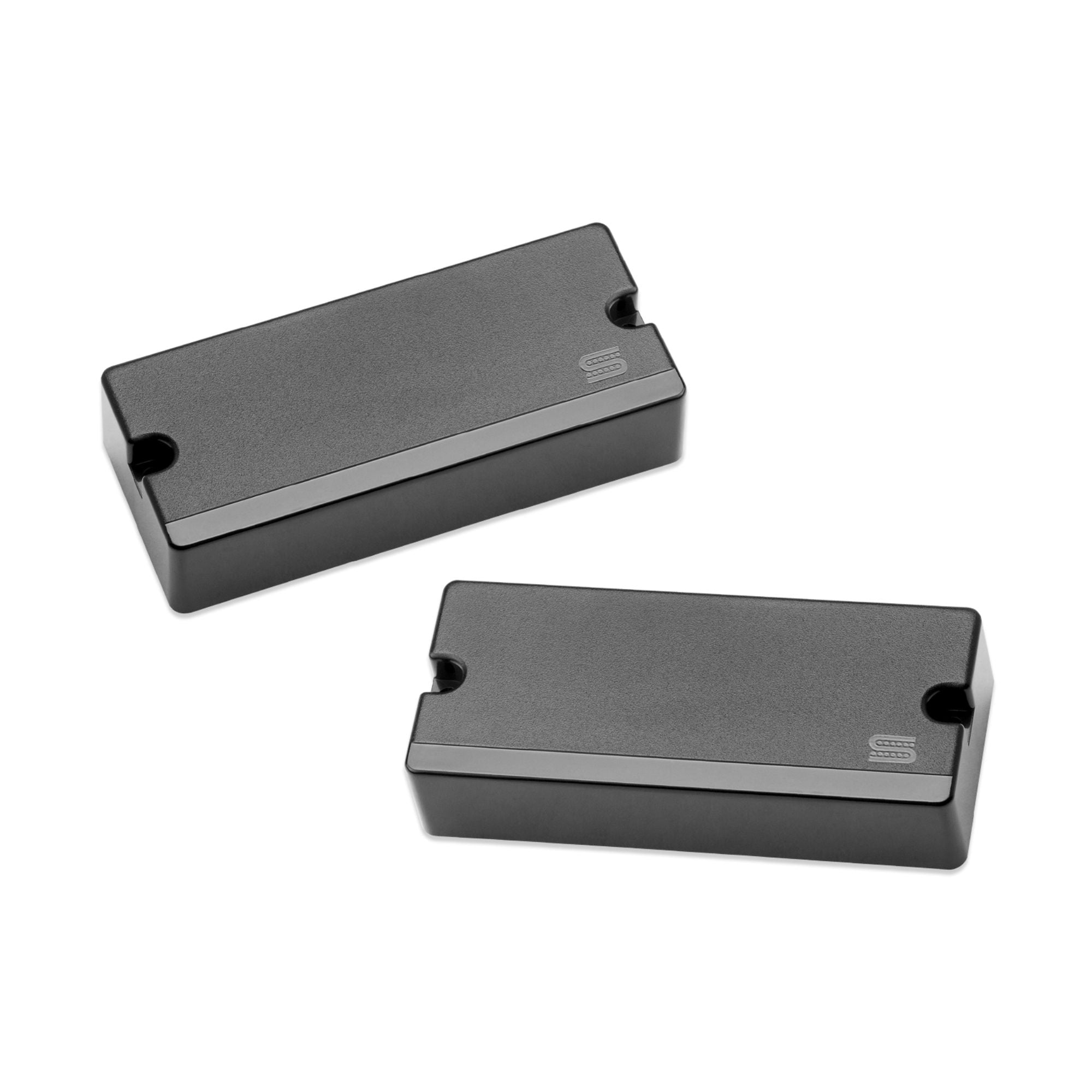 Seymour Duncan Mortal Coil 7-string active humbucker pickup set mounted on guitar, showcasing sleek black pickups with mounting hardware.