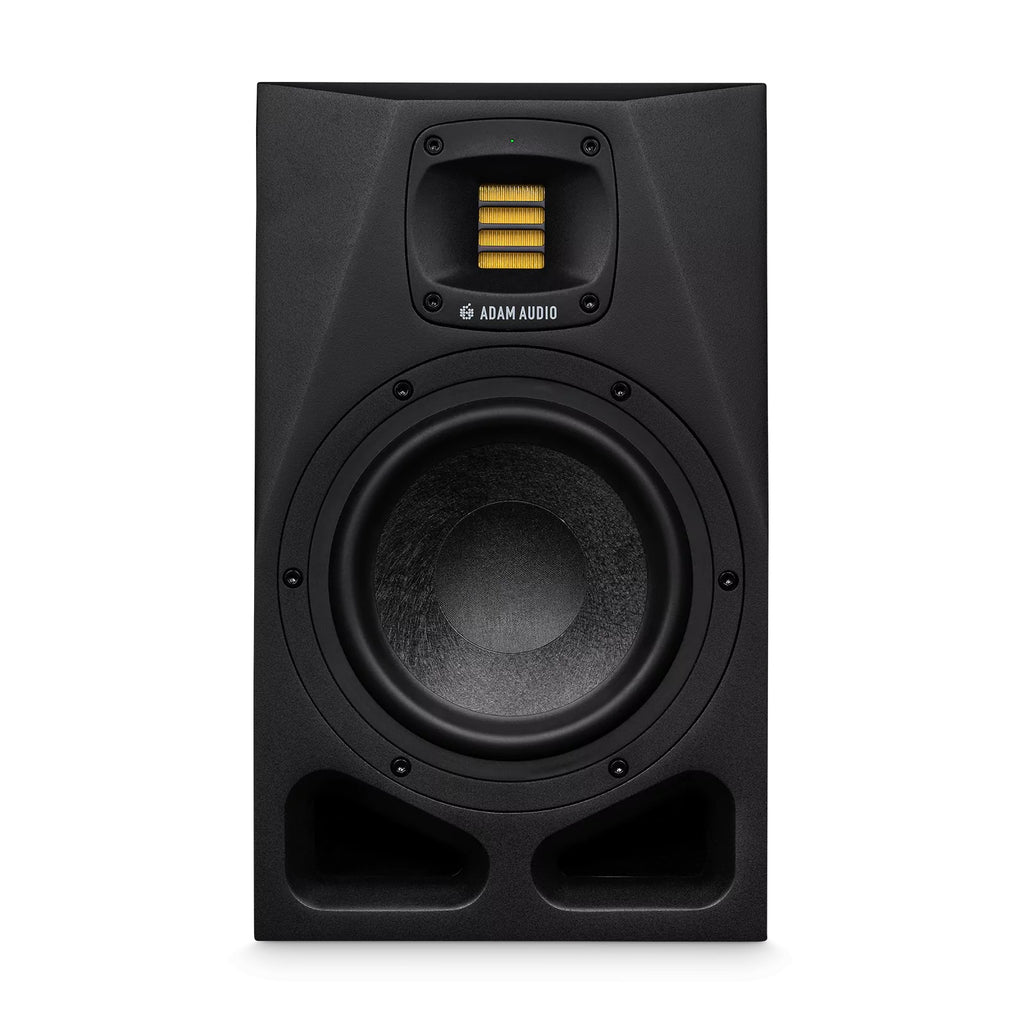 ADAM Audio A7V 7-inch 2-way nearfield studio monitor speaker, single, with sleek black enclosure and speaker grille.