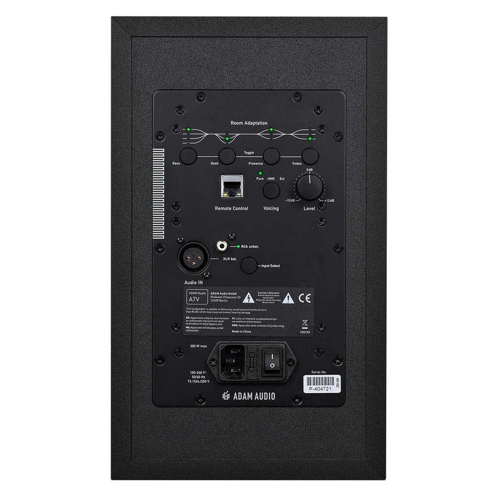ADAM Audio A7V 7-inch 2-way nearfield studio monitor speaker, single unit, with sleek black enclosure and front-facing driver.