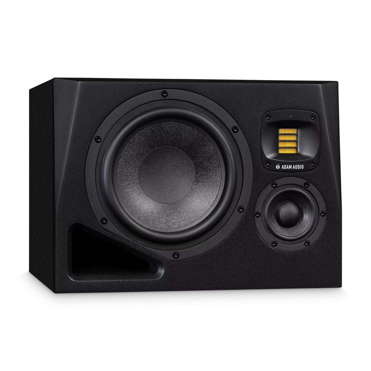 Adam Audio A8H-L studio monitor speaker with 8-inch driver, designed for nearfield and midfield audio monitoring, left channel.
