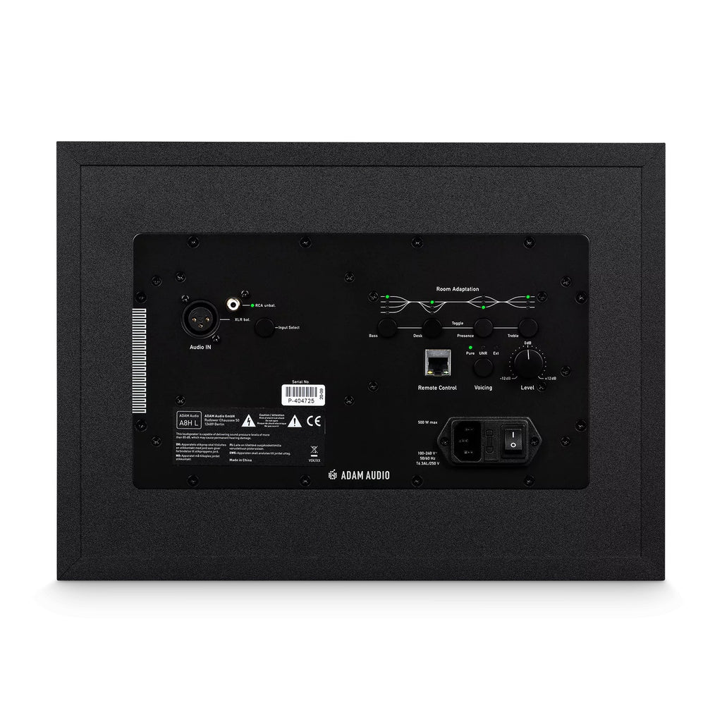 ADAM Audio A8H-L 3-way 8-inch studio monitor speaker for nearfield and midfield listening, shown from the front.