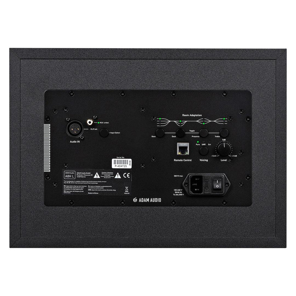 Left ADAM Audio A8H-L 3-way 8-inch nearfield studio monitor speaker for professional audio mixing and monitoring.