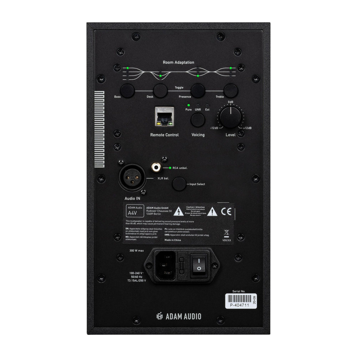 Adam Audio A4V nearfield studio monitor with white finish, 2-way design featuring a 4-inch woofer for accurate sound reproduction.