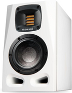 Adam Audio A4V nearfield studio monitor with white finish, 2-way design, 4-inch woofer, ideal for professional music production.