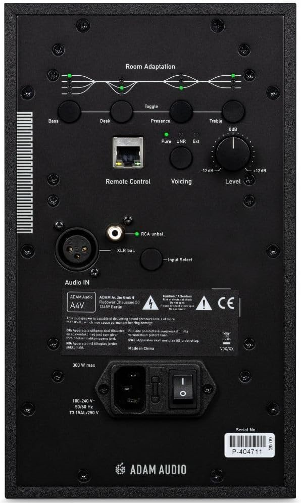 Adam Audio A4V nearfield studio monitor with white 4-inch woofer, 2-way design, perfect for accurate sound monitoring.