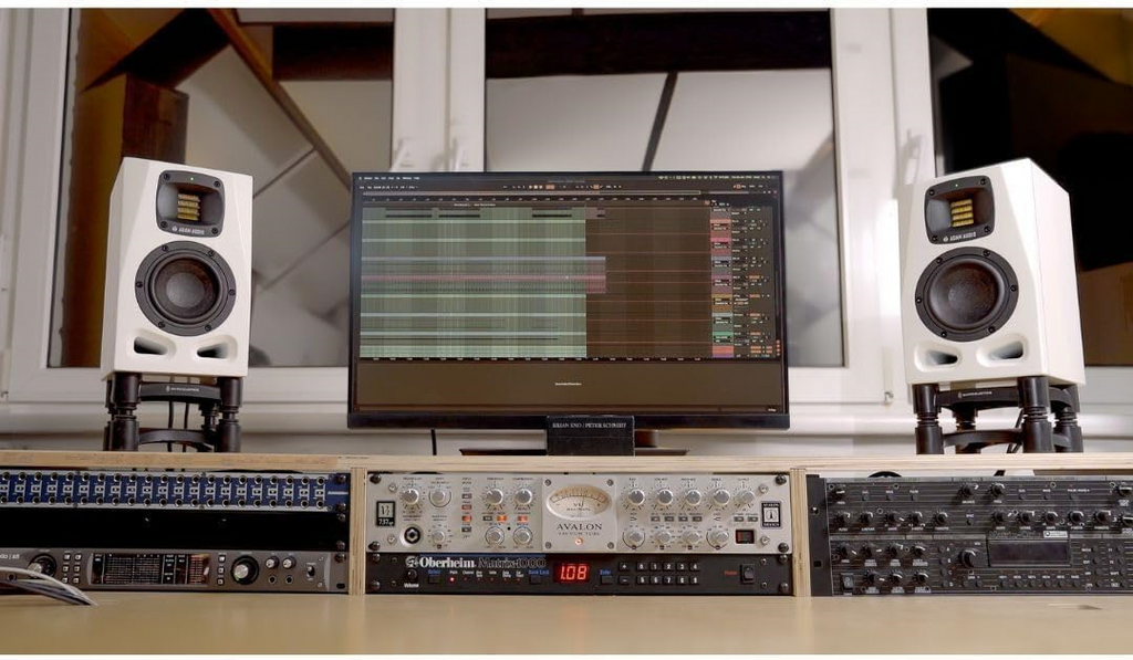 Adam Audio A4V nearfield studio monitor with 4-inch woofer in white, designed for accurate sound reproduction in music production