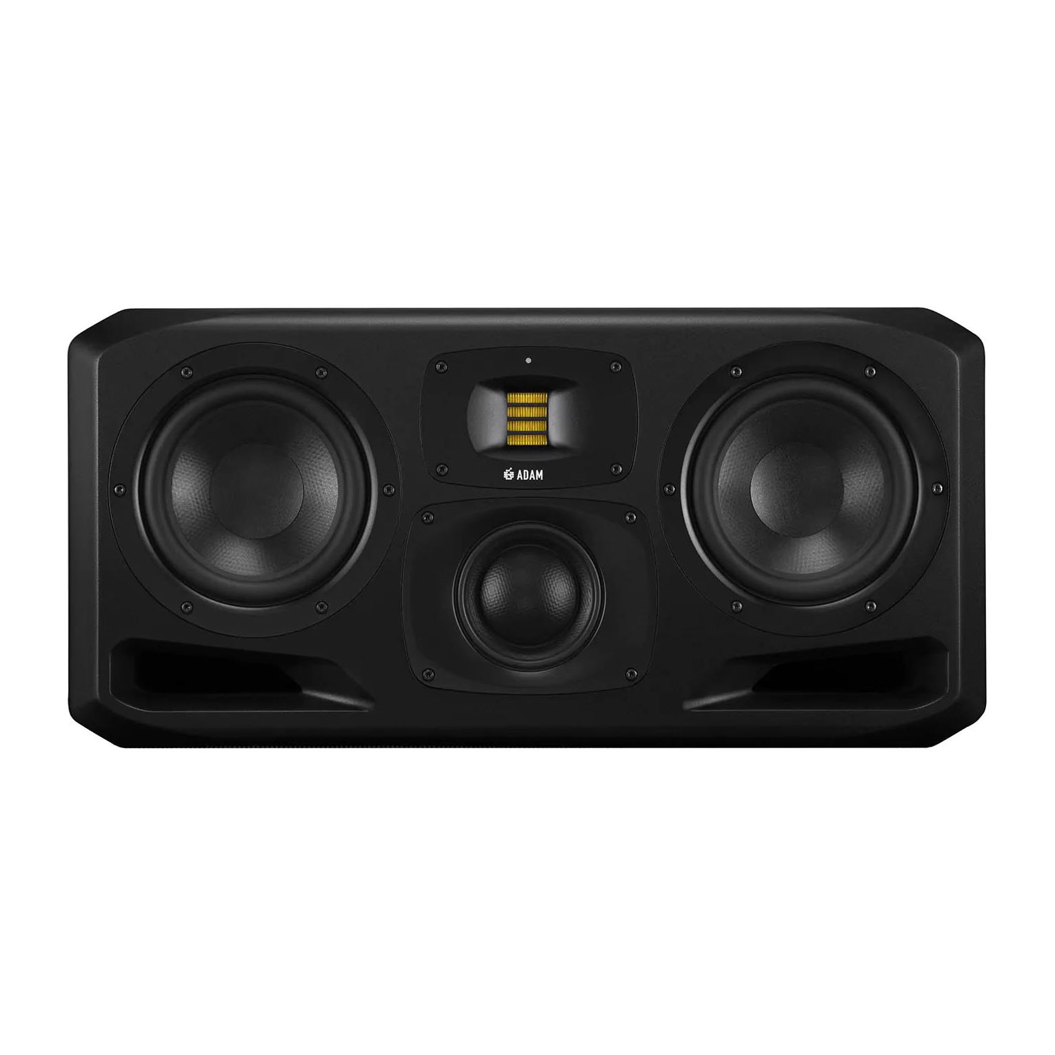 ADAM Audio S3H 2x7 inch 3-way nearfield studio monitor speaker, front view showing driver configuration and sleek black design.