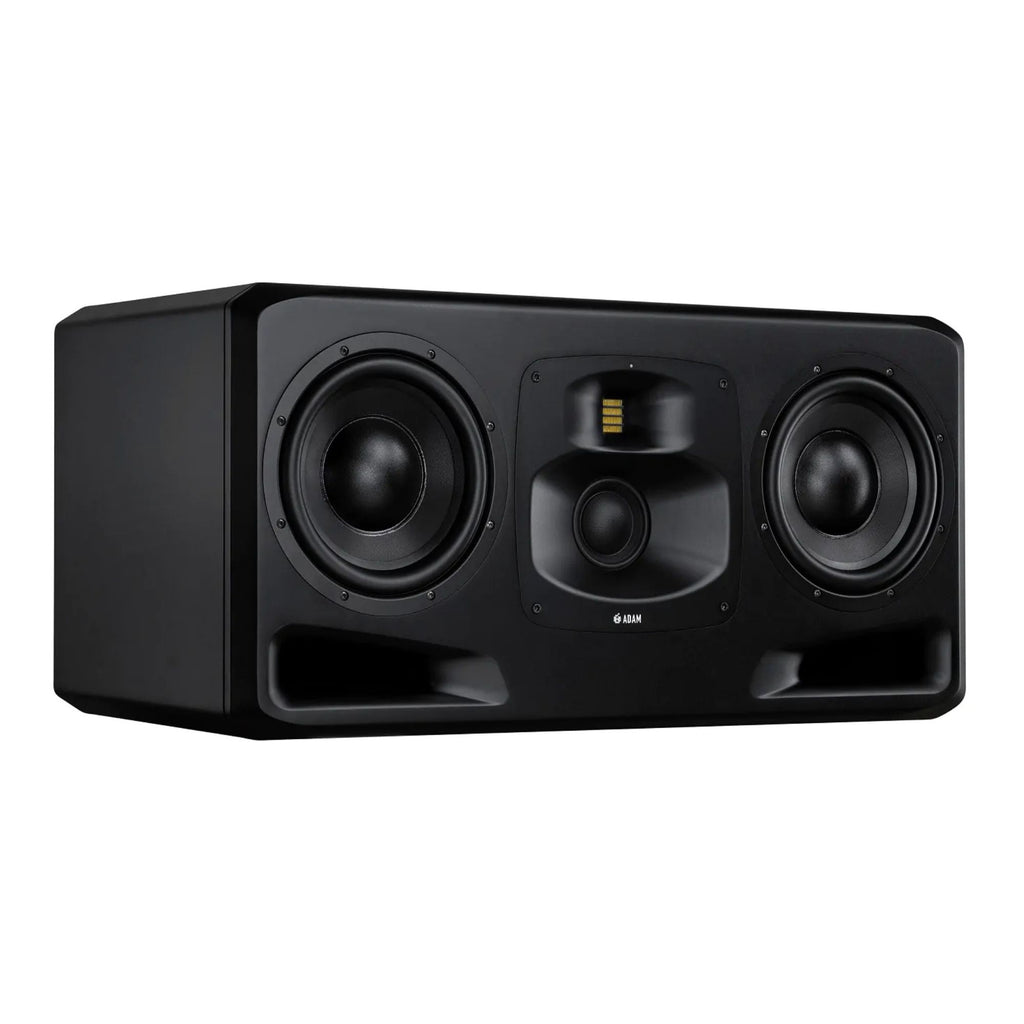 ADAM Audio S5H studio monitors with dual 10.5-inch woofers and three-way design for professional sound monitoring.