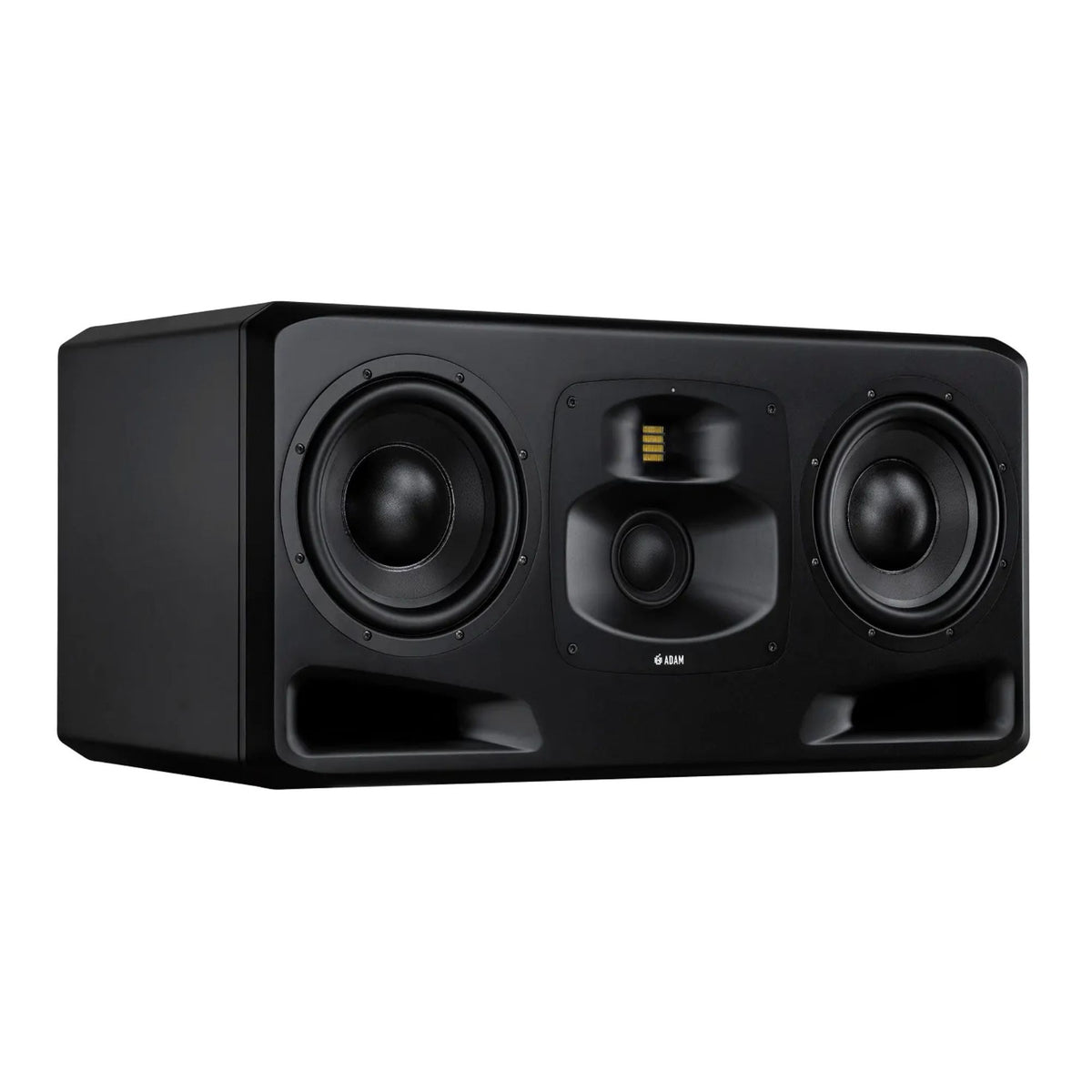 ADAM Audio S5H studio monitors with dual 10.5-inch woofers and three-way design for professional sound monitoring.