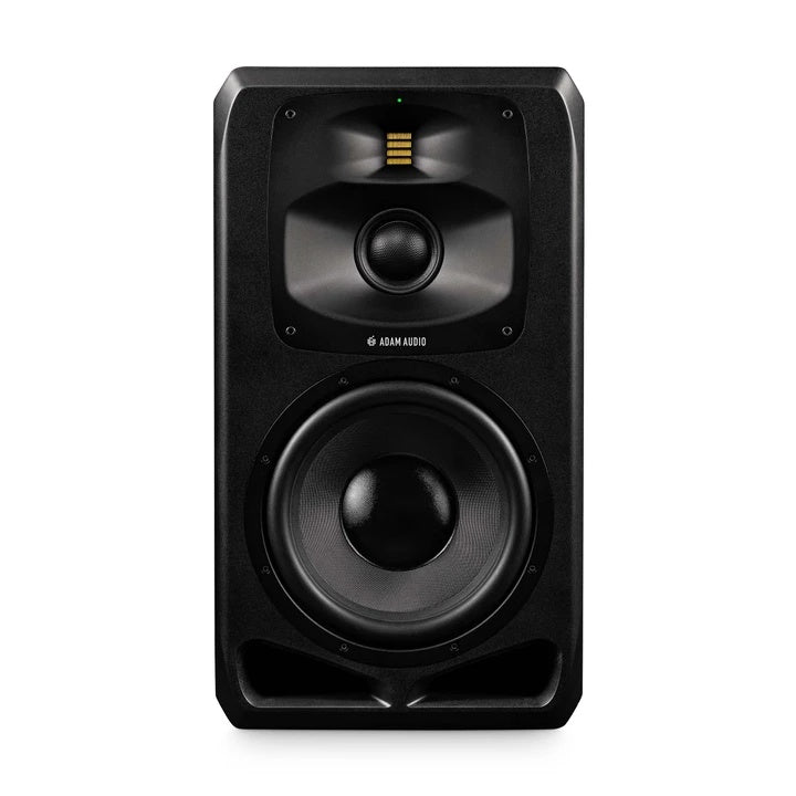 ADAM Audio Adam S5V studio monitors with 12-inch woofers, showing the main midfield/main monitor speaker setup for professional audio.