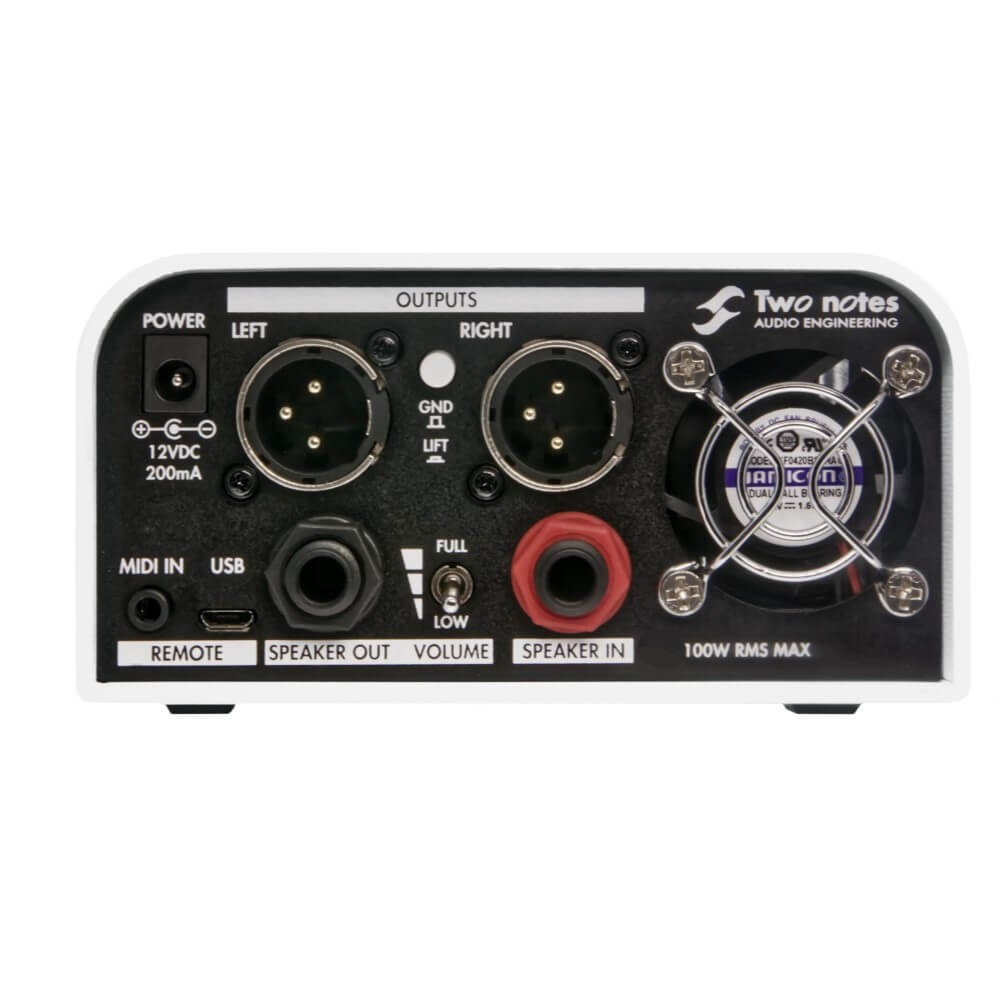 TWONOTES Two Notes Captor X reactive load box and IR loader for guitar amplifiers, shown with control panel and connection ports.